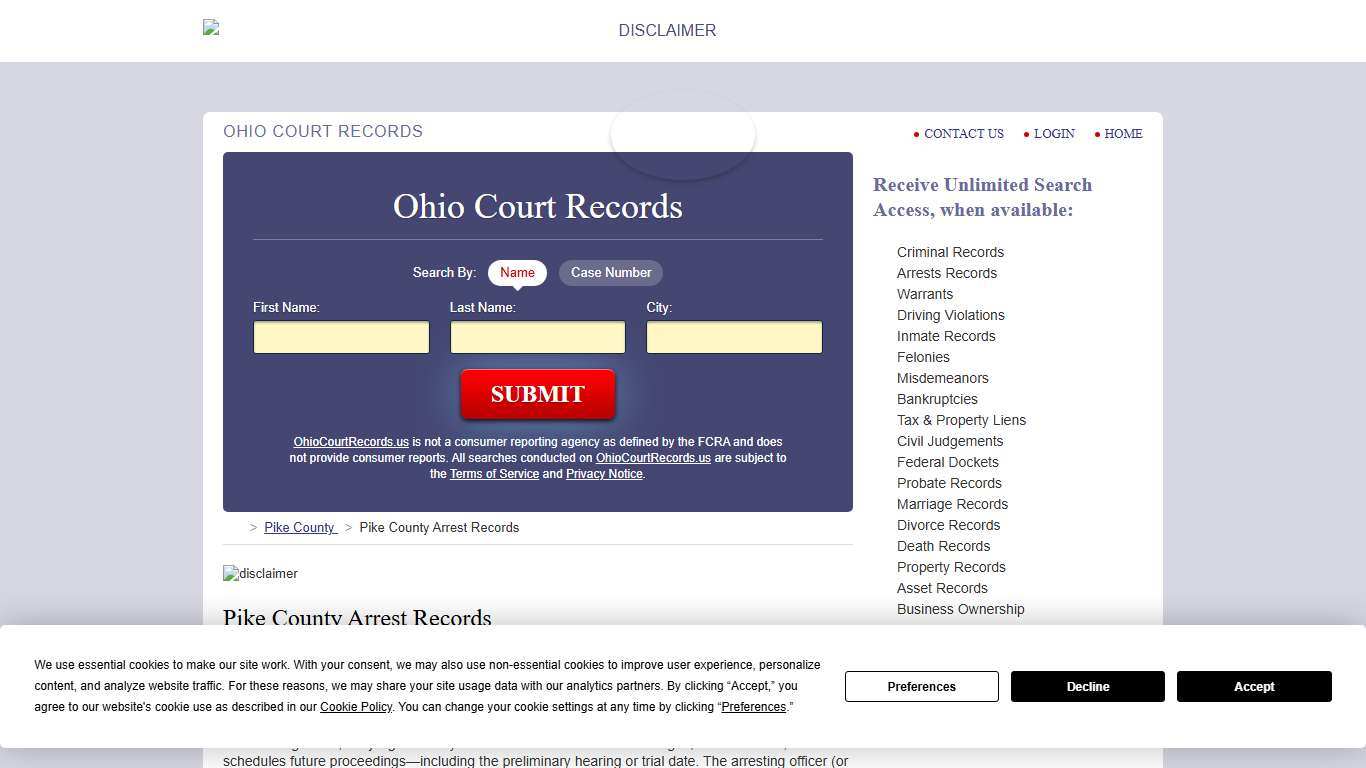Pike County Arrest Records OhioCourtRecords.us